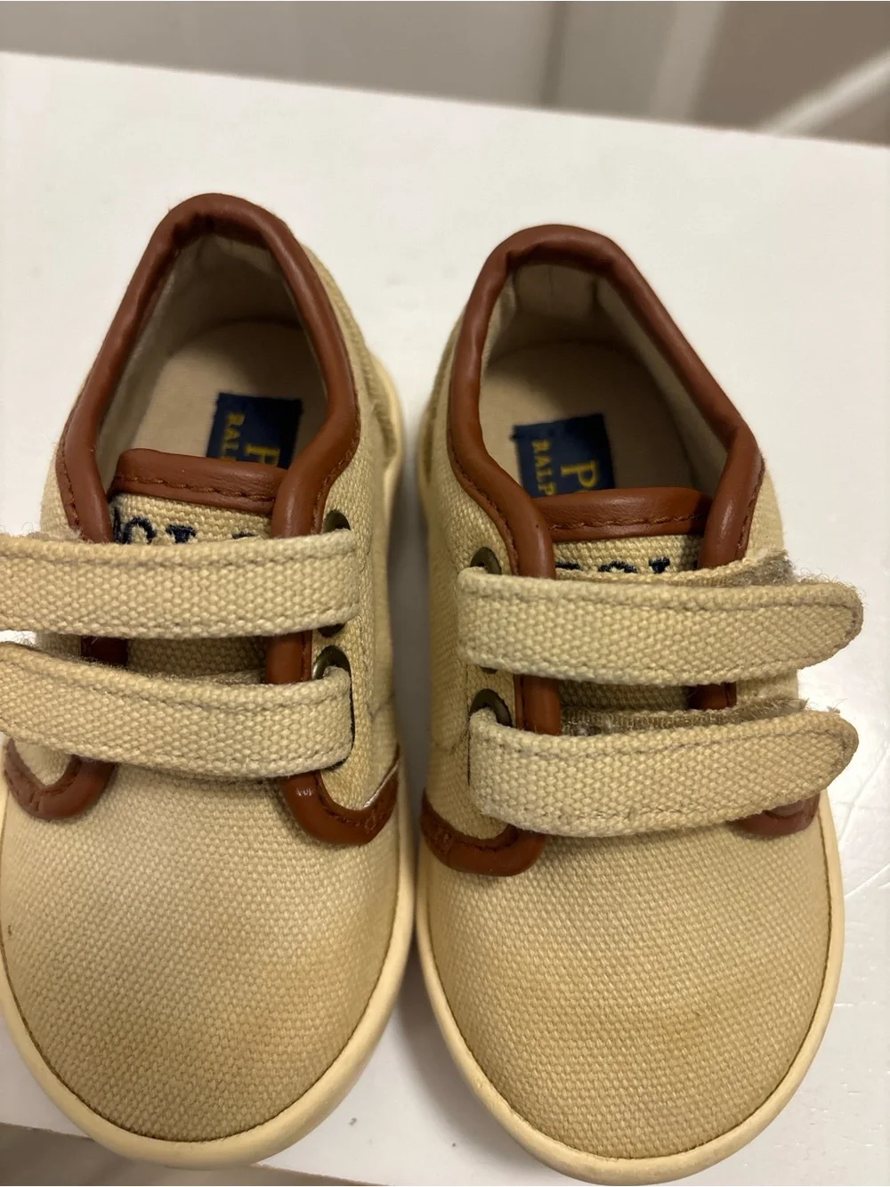 Ralph Lauren Kids Beige Canvas Sneakers with Brown Trim